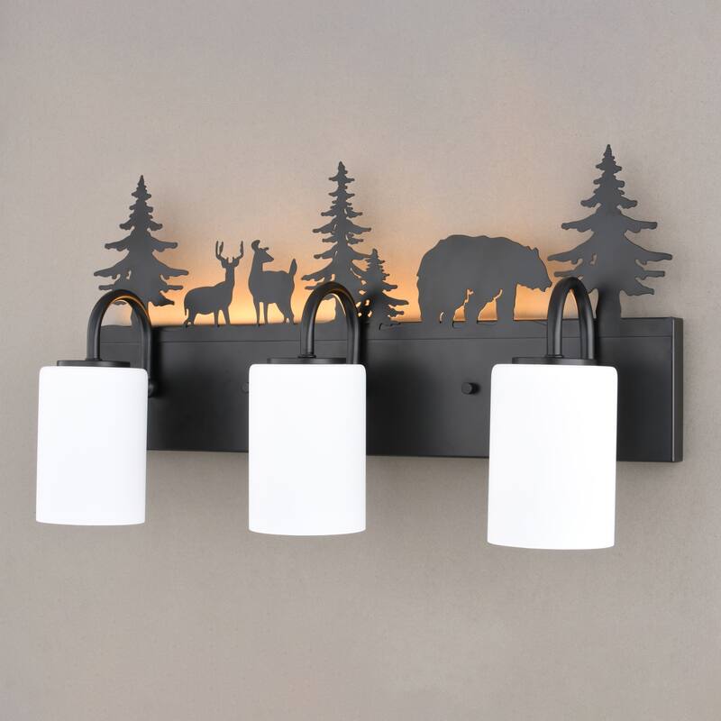 VAXCEL Acadia Bronze Rustic Wildlife Bathroom Vanity Lighting Wall Fixture with Nightlight, Frosted White Glass Shade