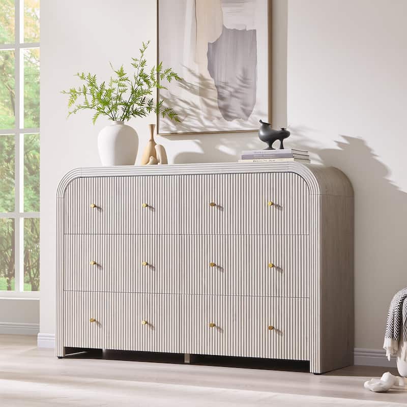 Modern Fluted 6 Drawers Dresser, Wood Chest of Drawers for Bedroom