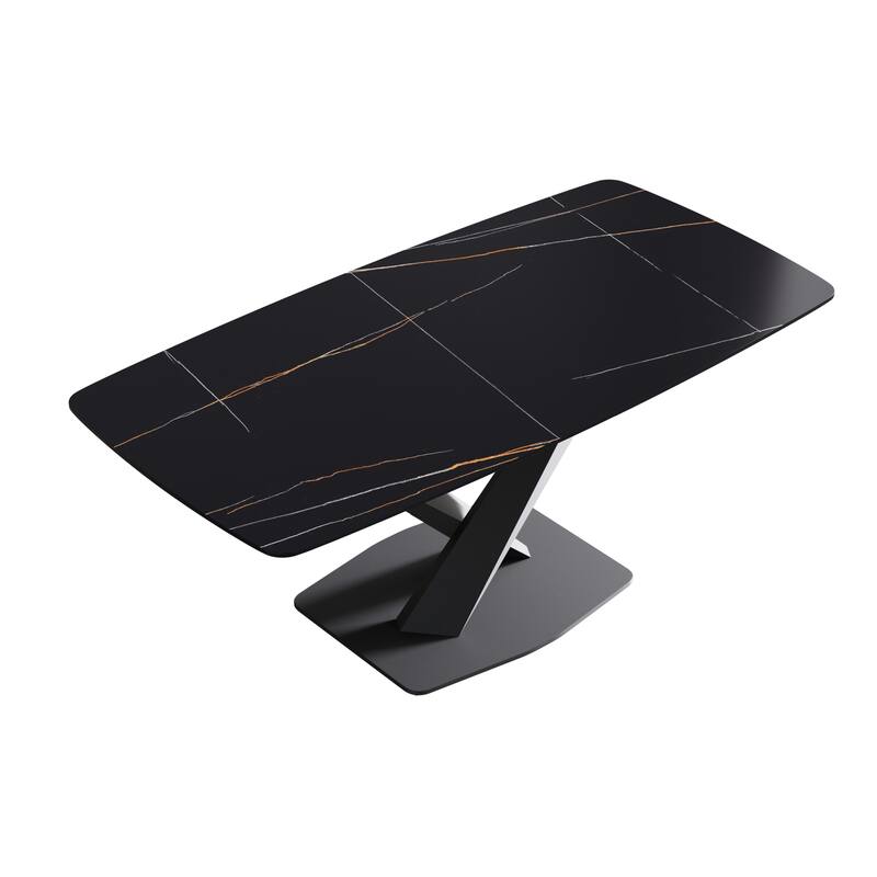 71" Modern Dining Table with Slate Stone Top and Metal Legs, Marble Dining Table