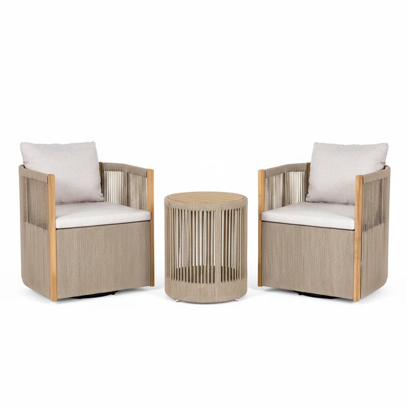 Christopher Knight Home - Orsini Outdoor Acacia Wood Dining Set with 180° Swivel Chairs & 15.00" Round Side Table