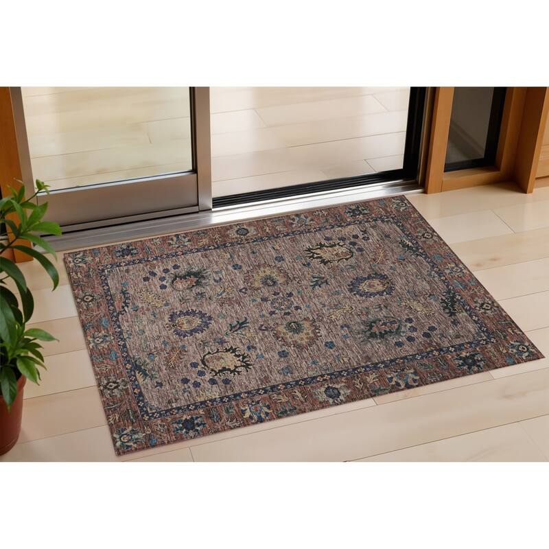 HomeRoots Floral Traditional Rectangle Outdoor Rug - 3' x 5'