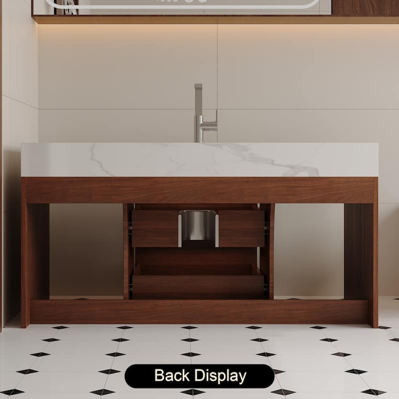 GDFStudio - Modern 39.4" Wall Mounted Floating Sintered Stone Bathroom Vanity with Seamless Ceramic Sink & Soft-Close Drawers