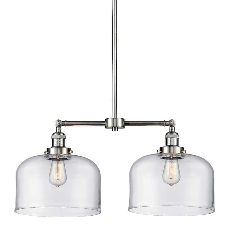 Innovations Lighting X-Large Bell 2 Light 21" Wide Linear Chandelier - Brushed Satin Nickel / Clear