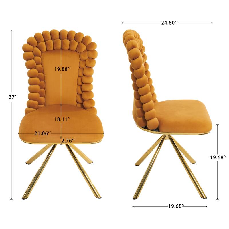 Set of 2 Accent Chair Dining Chair Velvet Side Chair, Reception Chair Orange Dressing Chair Padded Chair