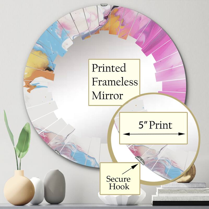 Designart "Fushia Pink and Light Blue Fluid Illusions II" Abstract Modern Wall Mirror