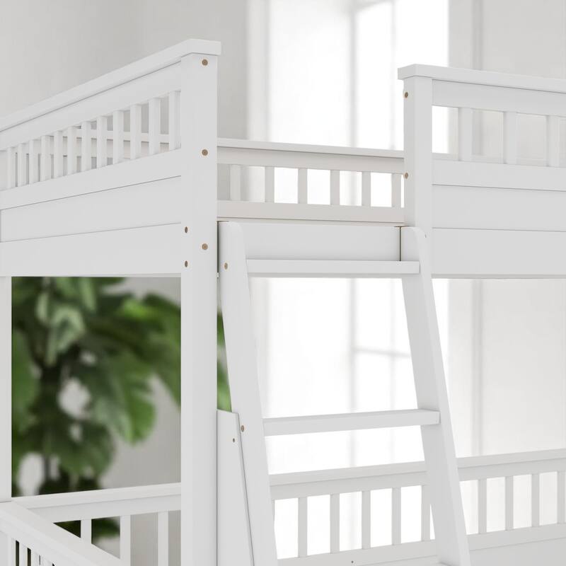 Convertible Twin XL Over Queen Size Bunk Bed with Safety Rails, Ladder and Wood Slats, No Box Spring Needed