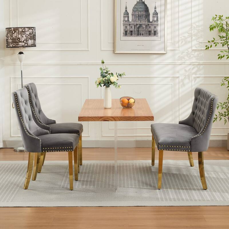 Roomfitters Upholstered Loveseat Bench with Nailhead Trim and Gold Legs, Modern High Back Settee for Dining Room