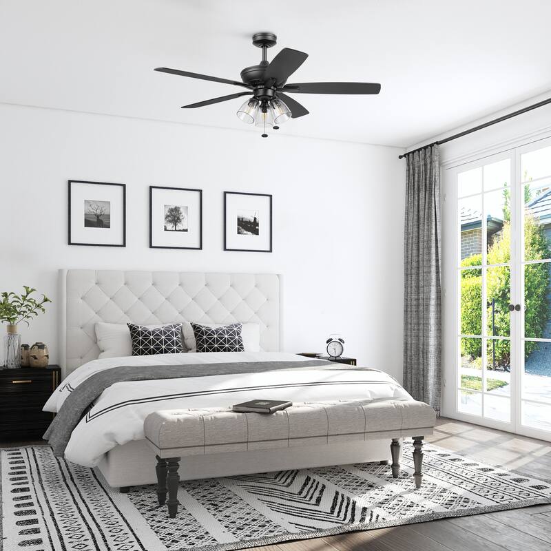 Prominence Home 52" Glenmont Indoor Matte Black Ceiling Fan with Light & Pull Chain - 52 Inches