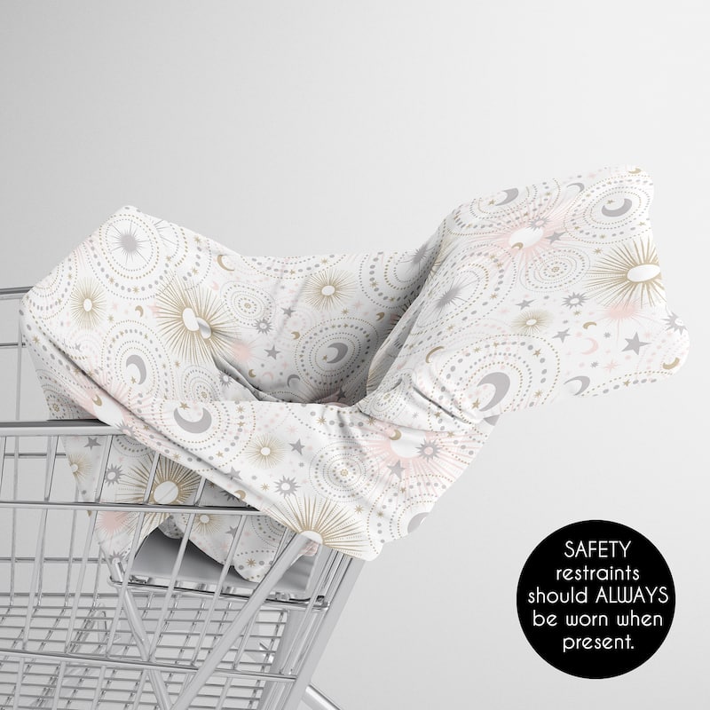 Sweet Jojo Designs Star and Moon Girl 5 in 1 Baby Car Seat Nursing Cover Pink Gold Grey Celestial Sky Stars Shabby Chic