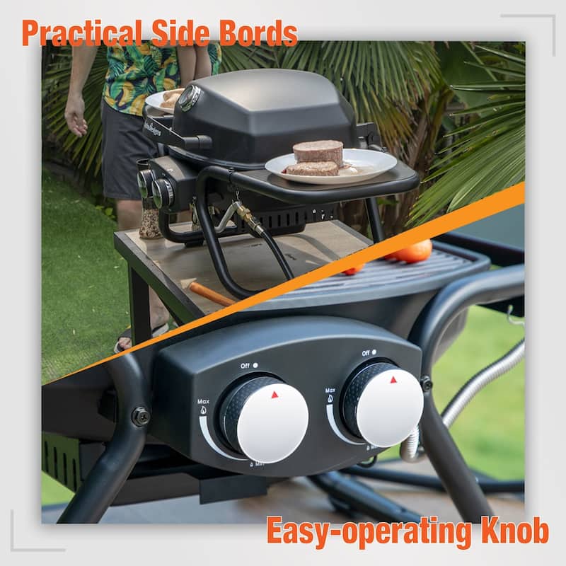 2-Burner Portable Table Patio Gas Grill with Cast Iron Grates