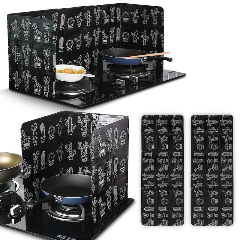 Cheer Collection Set of 2 Foldable Aluminum Oil Splatter Guard Plates - Black