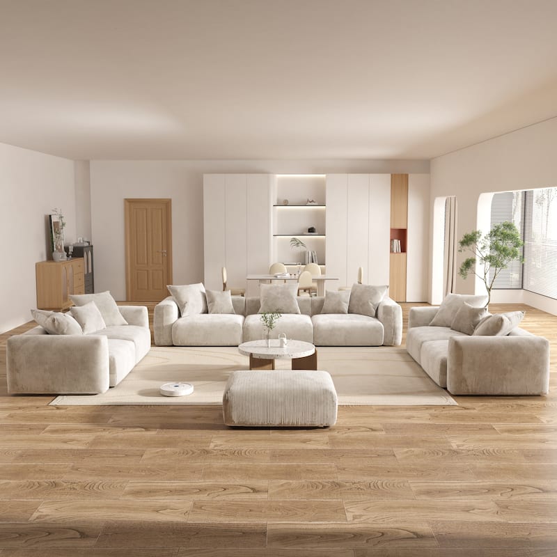 Oversized Corduroy Fabrics Sectional Sofa Set - Beige
