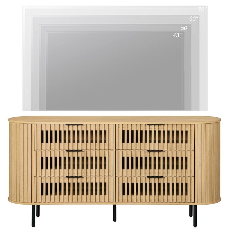 WAMPAT Fluted 6 Drawers Dresser,63" Wide Chest of Drawer