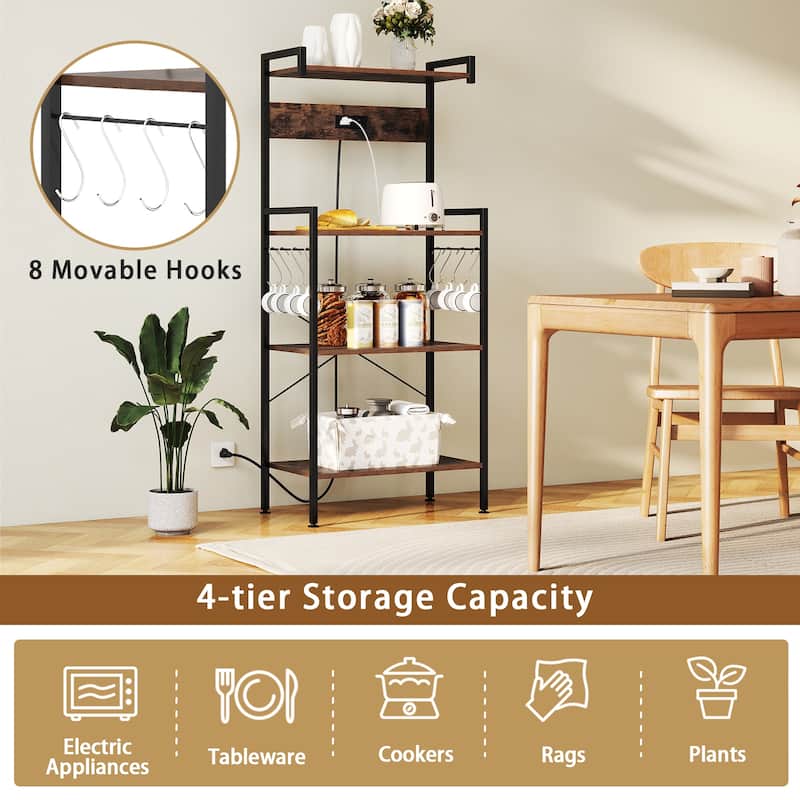 Gymax Kitchen Bakers Rack w/ Power Outlet 4 Tiers Coffee Bar Table w/