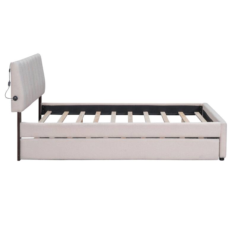 Upholstered Platform Bed with Trundle and LED Lights