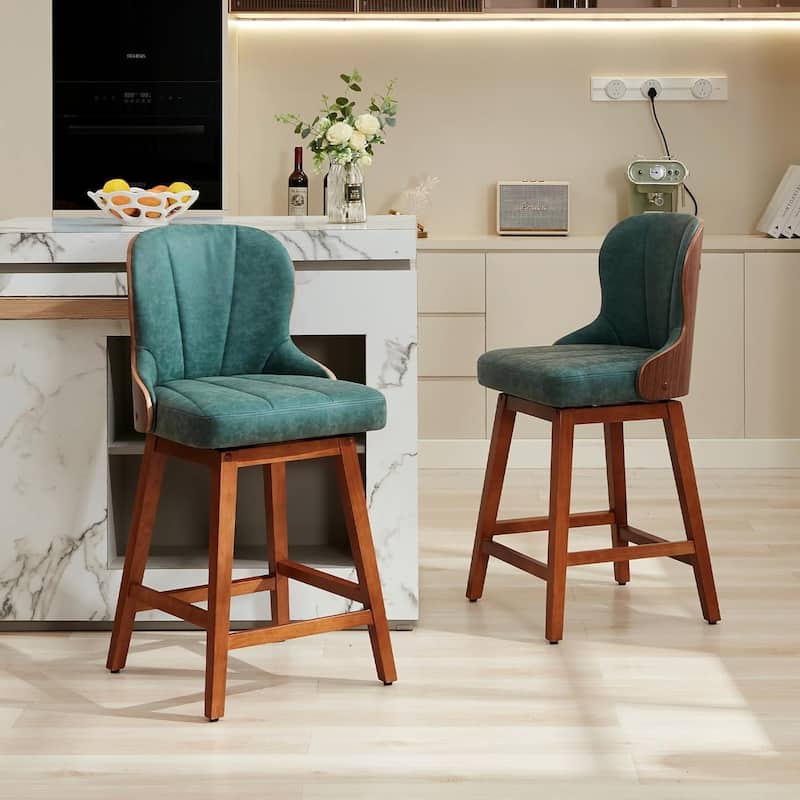 XINMICS 26 Inches Counter Height Bar Stools, Swivel PU Leather Bar Stools with Bentwood Backs, Set of 2/3 - N/A