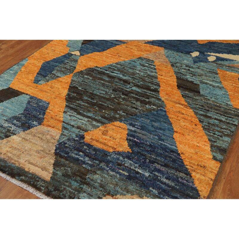 Abstract Geometric Moroccan Oriental Area Rug Hand-Knotted Wool Carpet - 5'5" x 7'9"