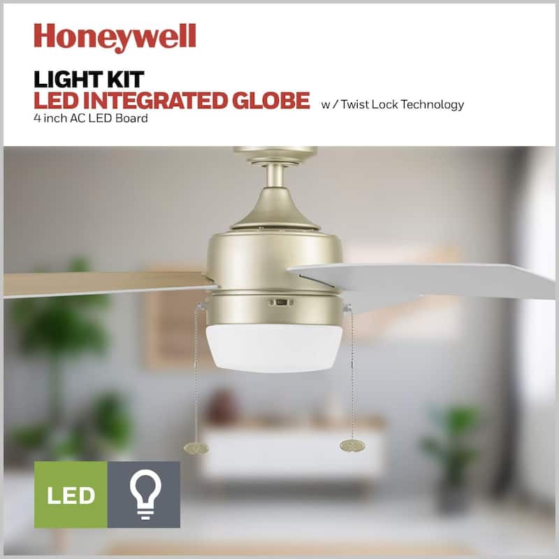 44" Honeywell Barcadero Matte Black Contemporary Indoor LED Ceiling Fan with Light, Pull Chain