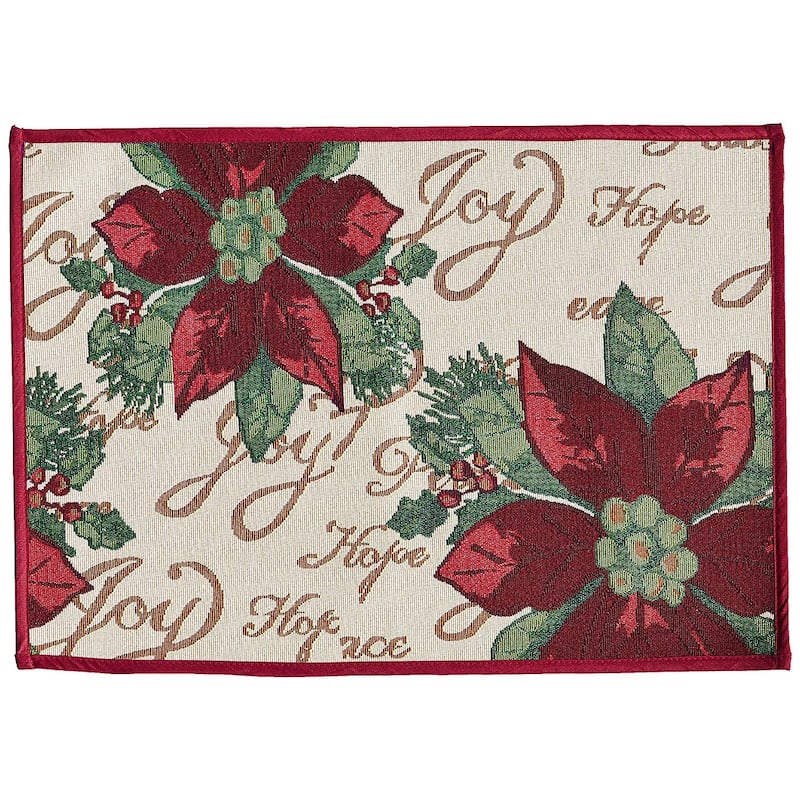 Violet Linen Decorative Christmas Tapestry Holiday Design- 19" X 27" Area Rug - 19" x 27" - Poinsettias Script Design