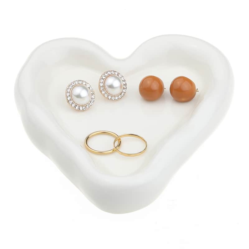 Ceramic Jewelry Tray, Decorative Trinket Ring Dish for Organizing Earrings Necklaces Bracelets - 15.5*13.5*2.5cm - White