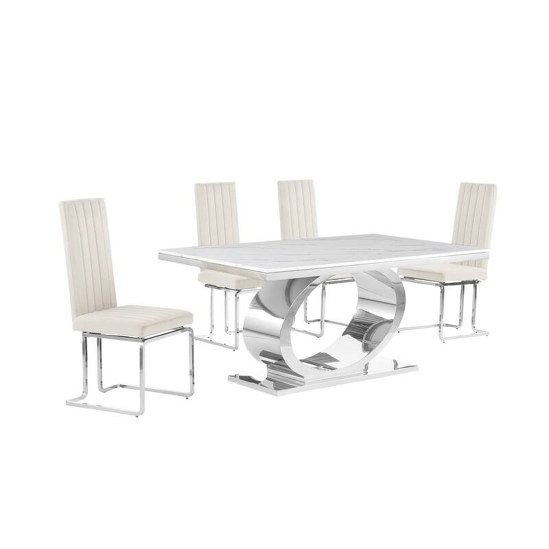Best Quality Furniture D430/1-SC340-7 Dining Set with 68" White Marble Top