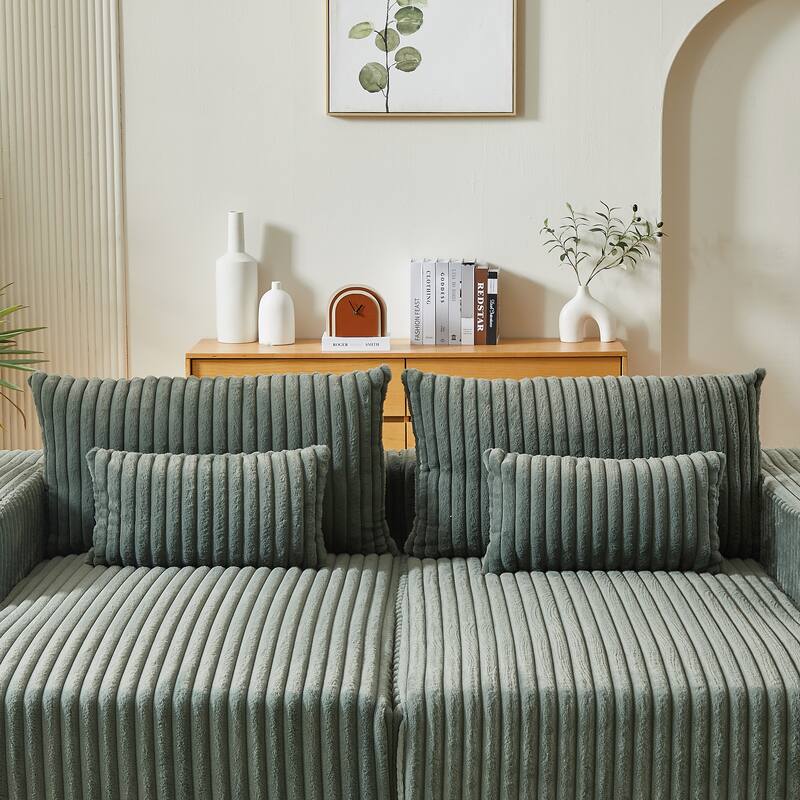 Oversized Modular Sectional Lounge Chaise, Corduroy Upholstered Boneless Sleeper Sofa, Reclining Loveseat Chair with 4 Pillows