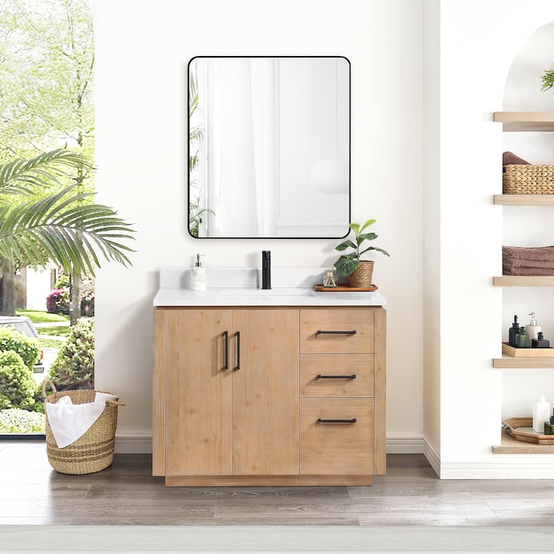 San Single Bath Vanity with Composite Stone Top and Mirror
