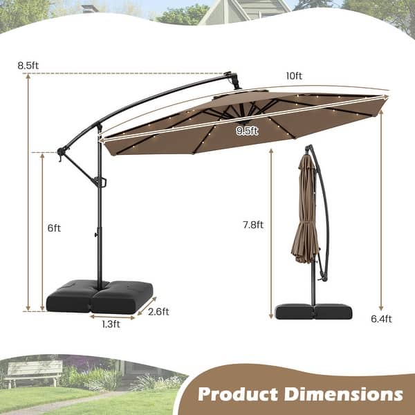 dimension image slide 1 of 5, Gymax 10 FT Solar Offset Hanging Umbrella Patio Cantilever Umbrella w/