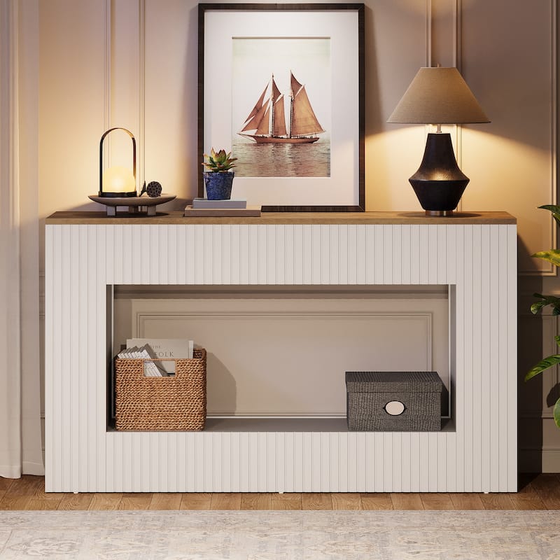 55-Inch Modern Console Table with Storage, 2-Tier Narrow Long Sofa Table Behind Couch Table for Entryway
