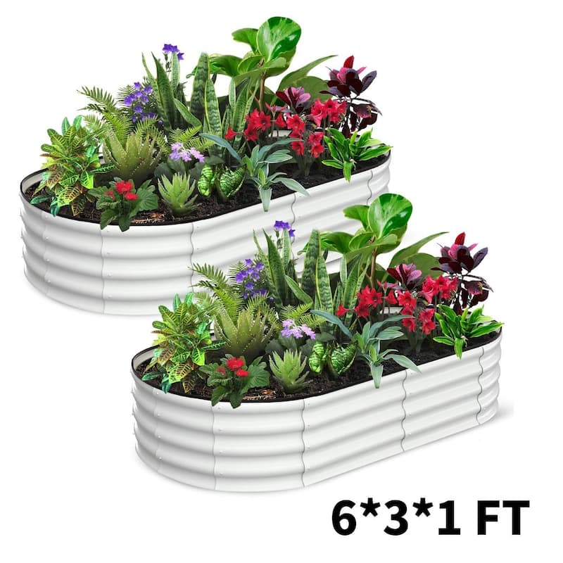 2 Pcs 6x3x1ft Galvanized Raised Garden Bed, Planter Box for Vegetables, Flowers, Fruits - White