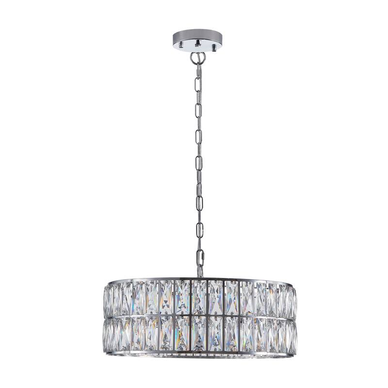 Modern 18" Crystal Drum Chandelier with Metal Frame and 6-Light