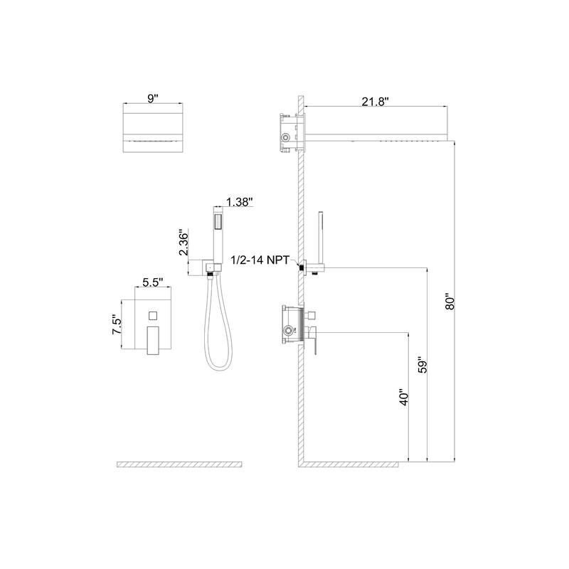 GIVINGTREE Deluxe 22" Wall Mounted Waterfall Rain Shower System (valve Included)