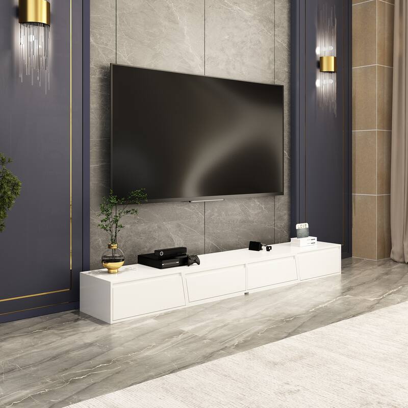 Extendable Entertainment Center Spacious Storage TV Stand Black/White