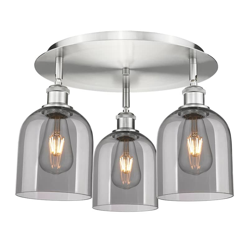 Innovations Lighting 516-3C-11-18 Bella Flush Bella 3 Light 18" Wide - Satin Nickel / Light Smoke