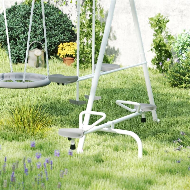 Steel Kids Swing Set with Slide, Glider and Teeter-Totter - 157.5" L x 113" W x 71.75" H