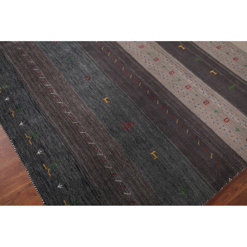 Tribal Striped Gabbeh Oriental Square Area Rug Handmade Wool Carpet - 8'6"x 9'4"