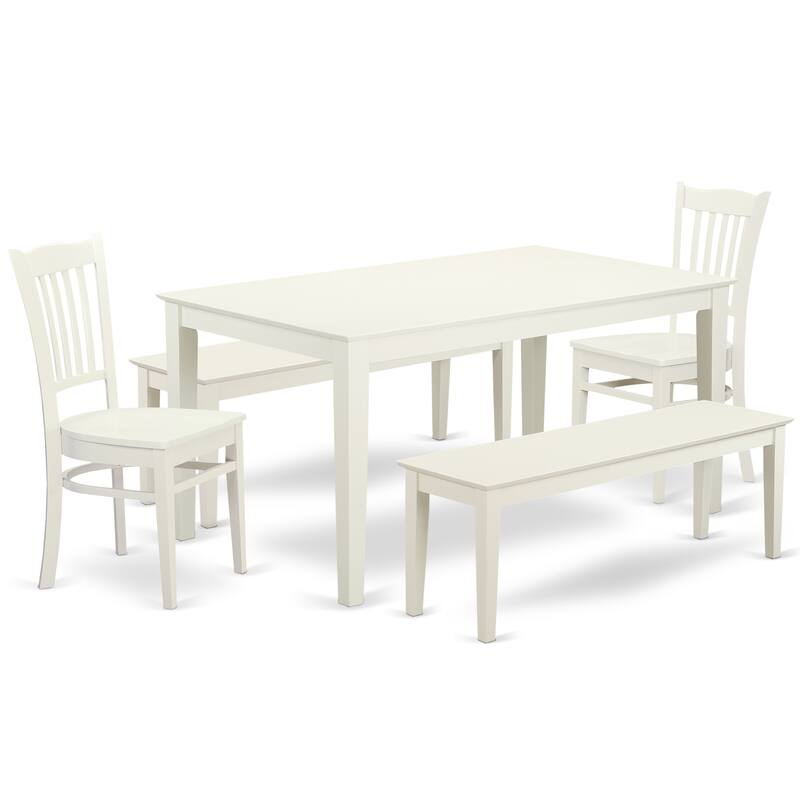 East West Furniture 5 Piece Kitchen Table Set- a Rectangle Dining Table and 2 Dining Room Chairs with 2 Benches, Linen White