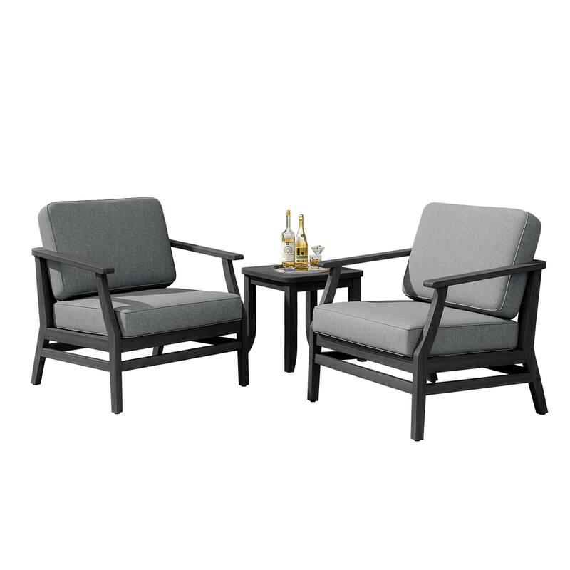 3 Set Outdoor Teak Wood Club Chairs with Side Table