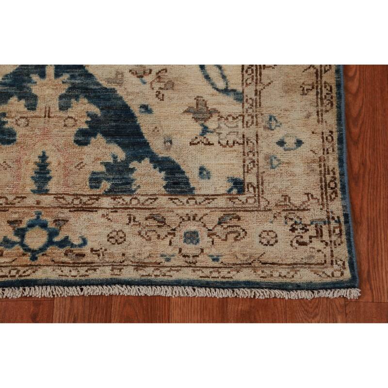 Hand Knotted Oriental 100% Wool Carpet Transitional All-Over Beige & Ivories Oushak Runner Rug - 11' 7'' X 2' 10''