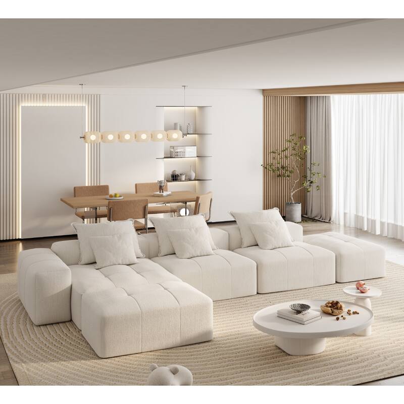 Modern Oversized Modular Chenille Sectional Sofa with Cushions and 6 Pillows for Living Room - Beige