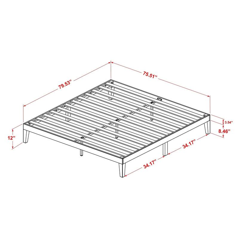 King Size Platform Bed Frame - Solid Wood Legs, Oak Finish - Modern Bedroom Furniture