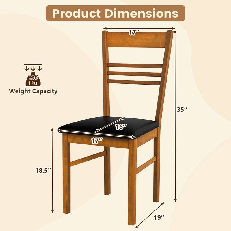 Gymax Wood Dining Chairs Set of 2 w/Rubber Wood Frame Padded Seat &