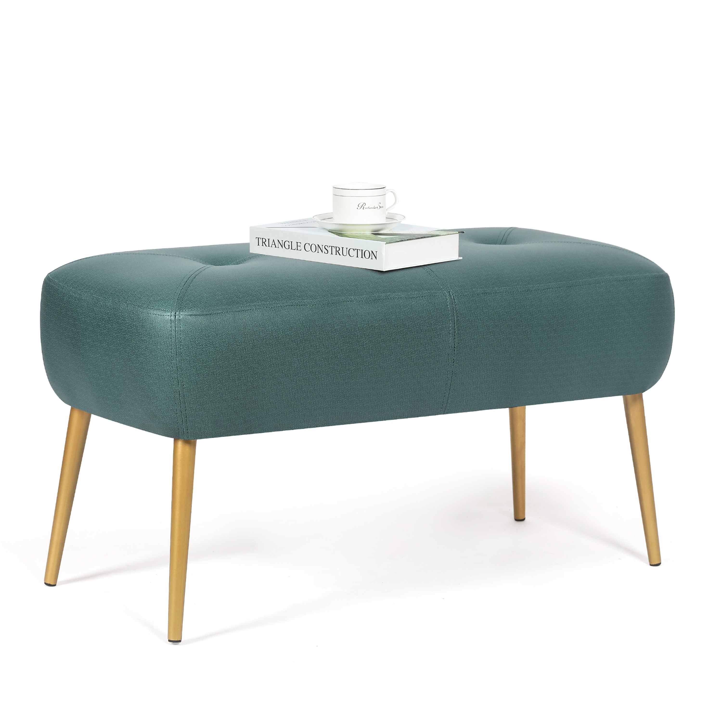 Adeco Modern Ottoman Footrest Button-Tufted Ottoman Bench With Gold Metal Legs