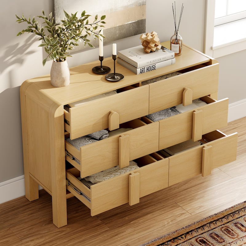 5 Pcs Wood Dresser and Nightstand Sets for Bedroom，Mid-Century Modern Bedroom Set with Curved Profile Design