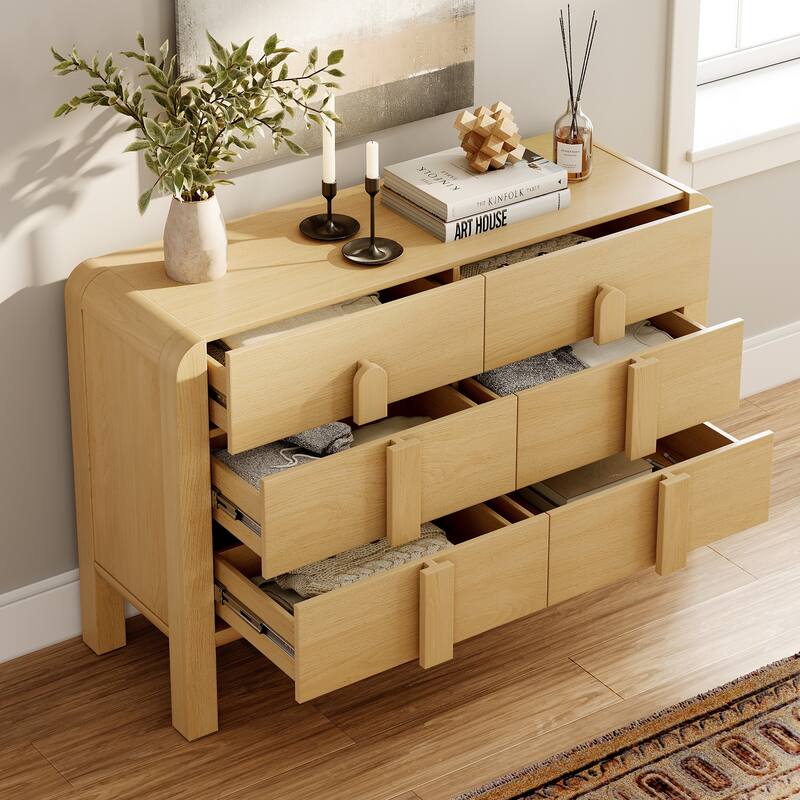 WAMPAT Wooden Dresser And Nightstand Sets, 5 Pcs Bedroom Set, Night Stand Set Of 2, 12 Drawer Dresser With Curved Profile Design