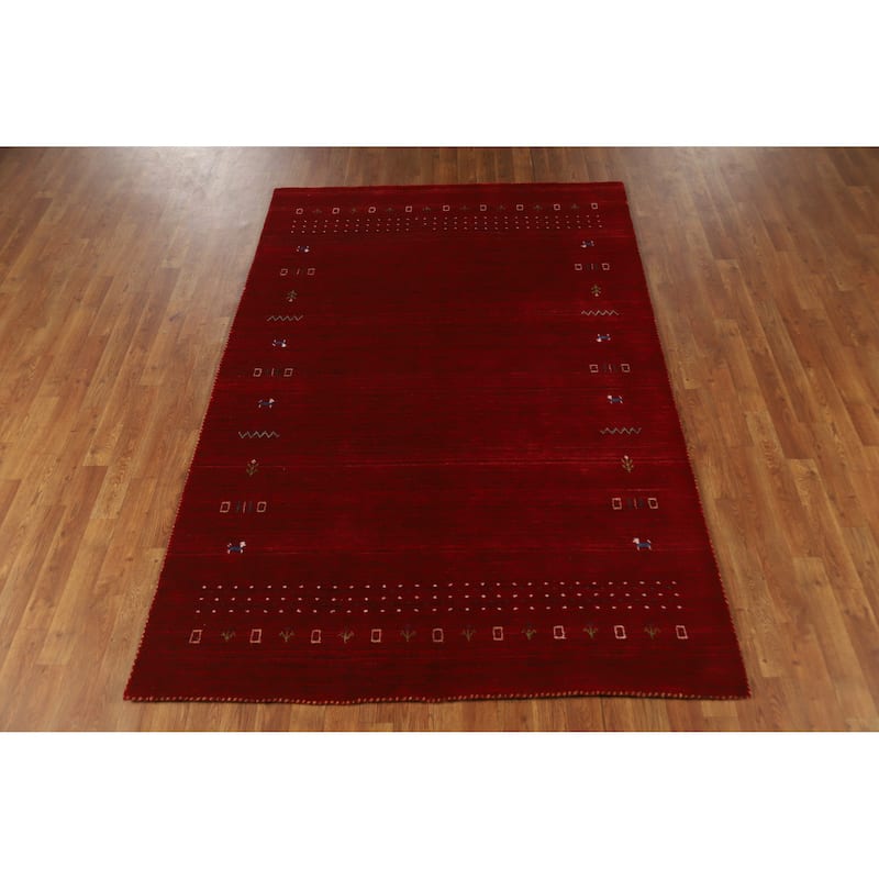 Hand Knotted Oriental 100% Wool Carpet Tribal Animal Pictorial Red Gabbeh Area Rug - 7' 6'' X 5' 0''