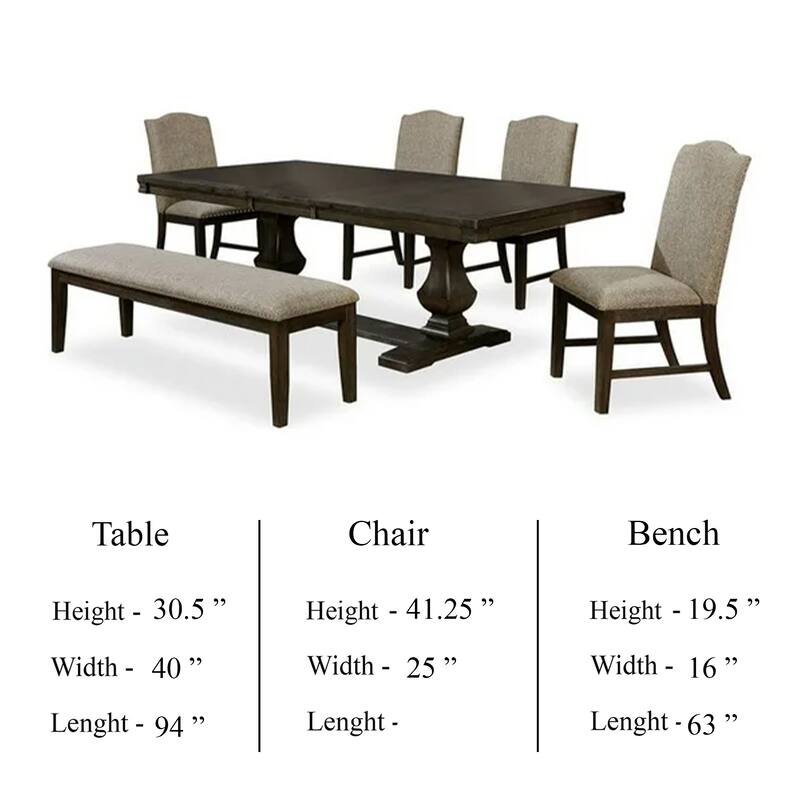 Kely 7pc Dining Table and Chair Set, Extendable Top, Dark Brown, Gray