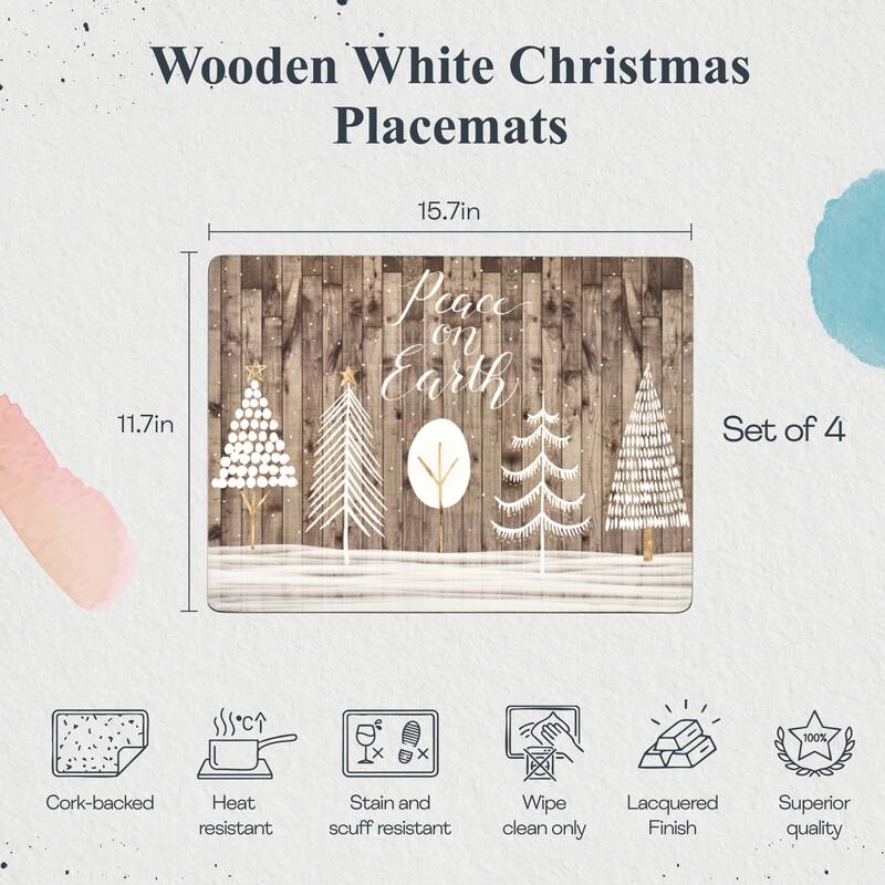 Pimpernel Rustic Placemats Cork Backed Boards Table Mats Snow Tree Heat Resistant - 15.7" L x 11.7" W
