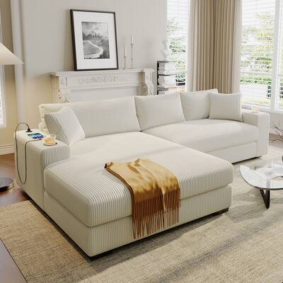 Roomfitters Large Sectional Sofa with Thick Cushions, Built-in Cup Holders and Charging Ports for Living Room