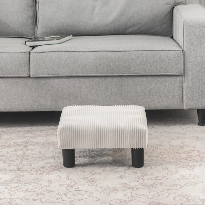 Adeco Ottoman Upholstered Fabric Footrest Pet Steps Dog Stair Stool - Cream